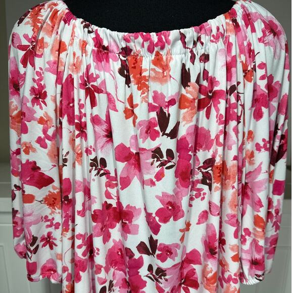 Susan Graver Floral Printed Liquid Knit Square-Neck Peasant Top Pink Size 2X - Picture 7 of 10